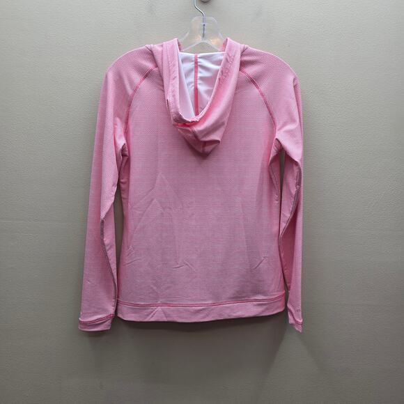 Peter Millar Full Zip Wicking 50 UPF Hooded Jacket Pockets Pink White Size Small - Picture 4 of 6